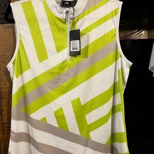 Women’s Sleeveless Golf Polo with Neon Lime & Beige Geo Print